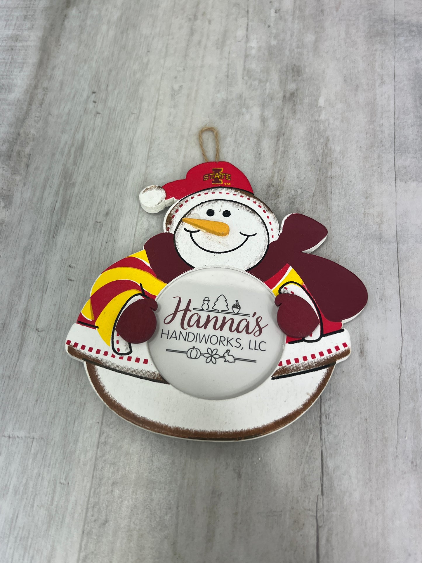 Iowa State Snowman Photo Ornament
