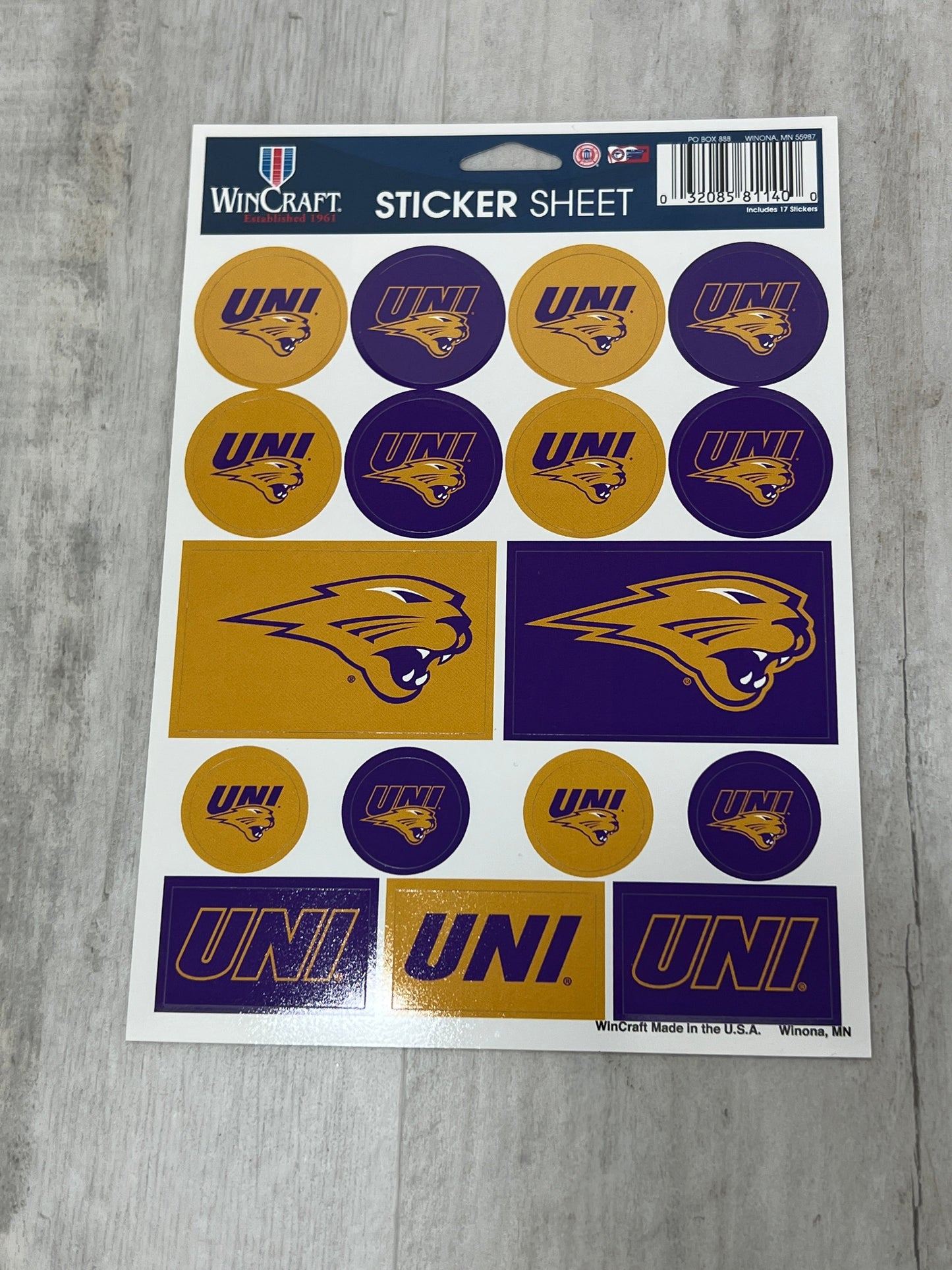 UNI Collegiate Sticker Page