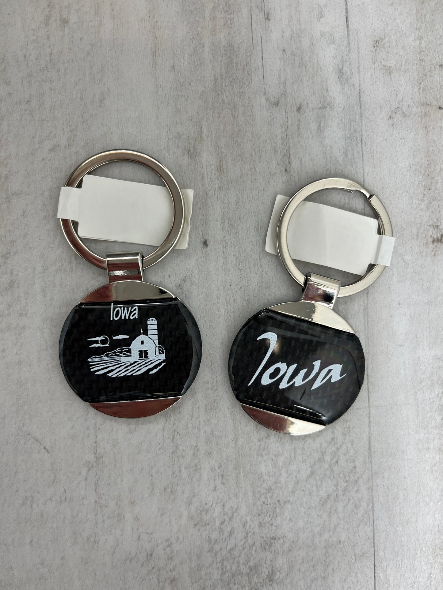 Iowa Black and Metal Circle Keychain