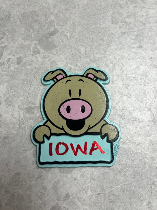 Iowa Cartoon Pig Magnet