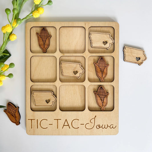 Wood Iowa Tic Tac Toe Game