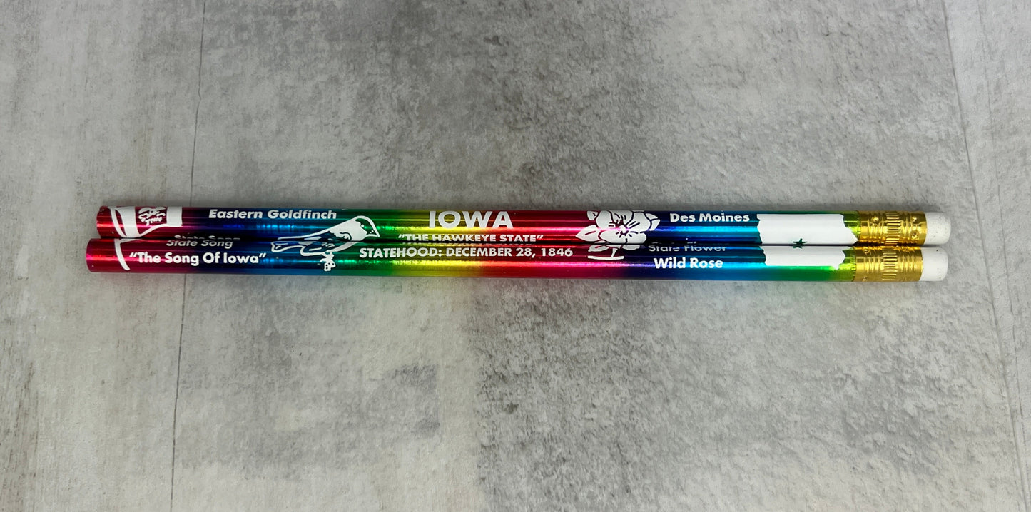 Iowa History Pencil - rainbow