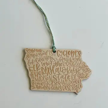 Wood Iowa Ornament