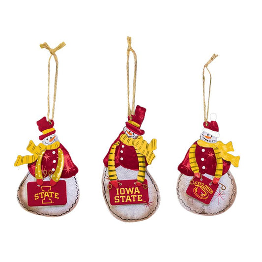 Iowa State Metal Snowman Ornament